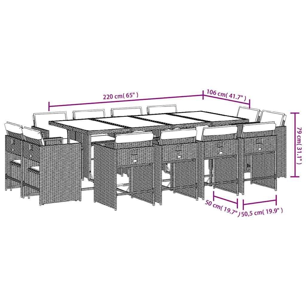 13-tlg. Garten-Essgruppe mit Kissen Schwarz Poly Rattan