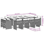 13-tlg. Garten-Essgruppe mit Kissen Grau Poly Rattan