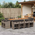 13-tlg. Garten-Essgruppe mit Kissen Grau Poly Rattan