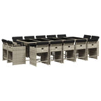 15-tlg. Garten-Essgruppe mit Kissen Hellgrau Poly Rattan