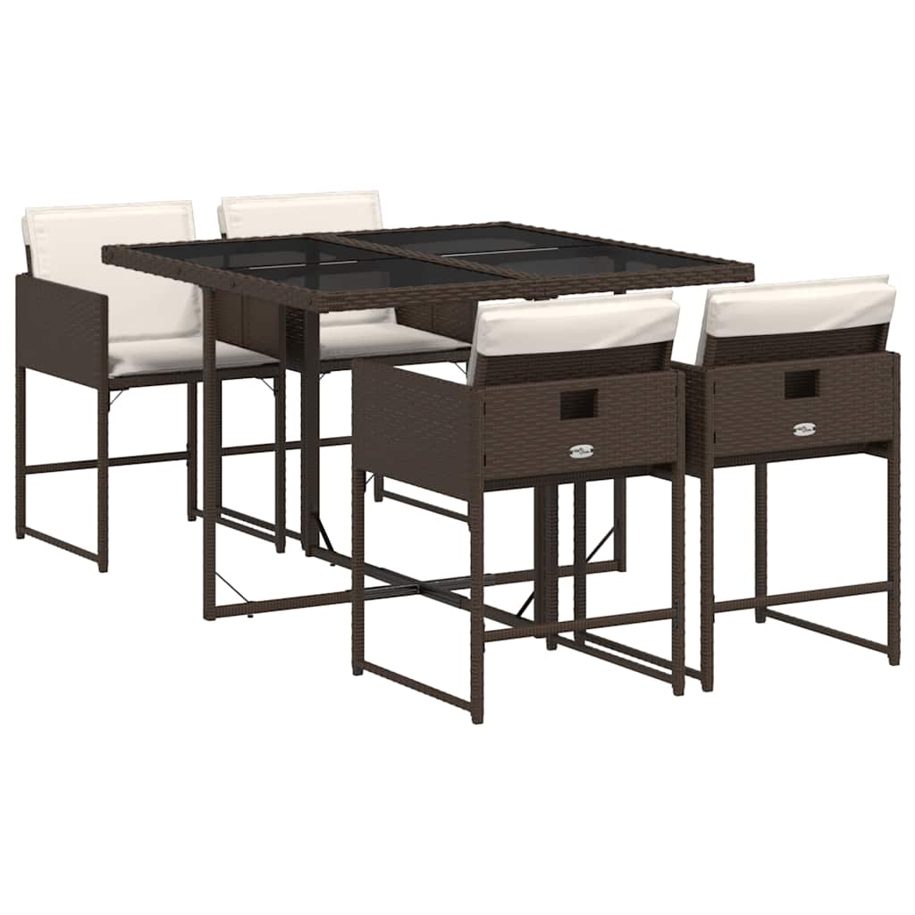 5-tlg. Garten-Essgruppe mit Kissen Braun Poly Rattan