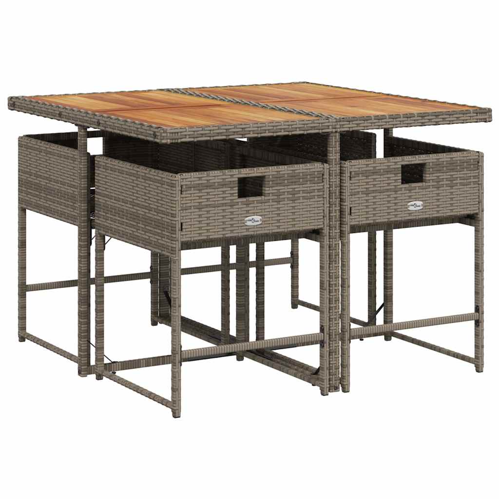 5-tlg. Garten-Essgruppe mit Kissen Grau Poly Rattan
