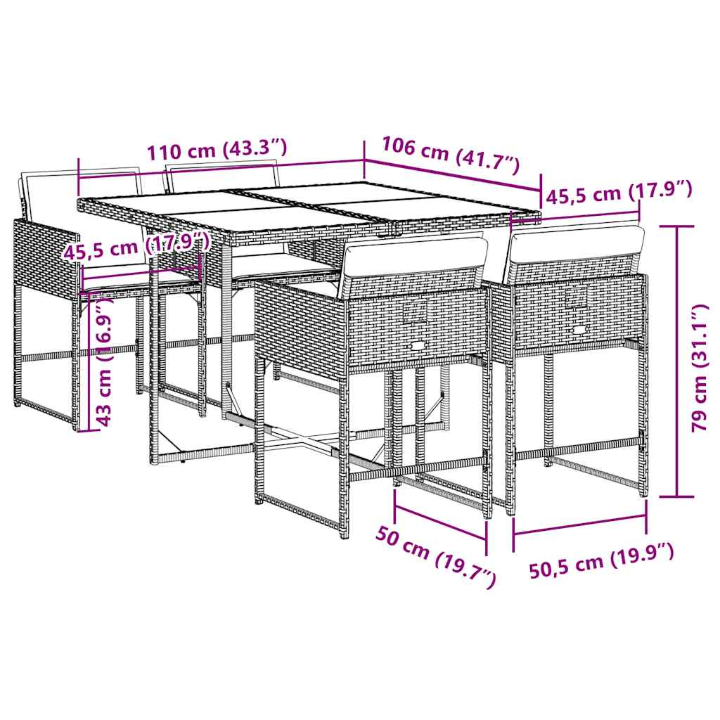 5-tlg. Garten-Essgruppe mit Kissen Schwarz Poly Rattan