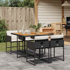 5-tlg. Garten-Essgruppe mit Kissen Schwarz Poly Rattan