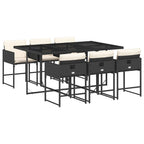 7-tlg. Garten-Essgruppe mit Kissen Schwarz Poly Rattan