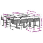 9-tlg. Garten-Essgruppe mit Kissen Grau Poly Rattan