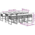 9-tlg. Garten-Essgruppe mit Kissen Hellgrau Poly Rattan