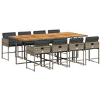 9-tlg. Garten-Essgruppe mit Kissen Grau Poly Rattan