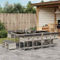 13-tlg. Garten-Essgruppe mit Kissen Hellgrau Poly Rattan