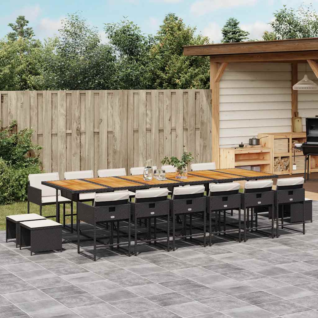 17-tlg. Garten-Essgruppe mit Kissen Schwarz Poly Rattan