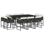 11-tlg. Garten-Essgruppe mit Kissen Schwarz Poly Rattan