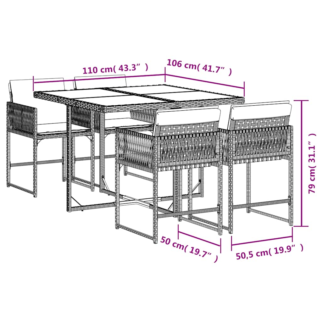 5-tlg. Garten-Essgruppe mit Kissen Beigemischung Poly Rattan