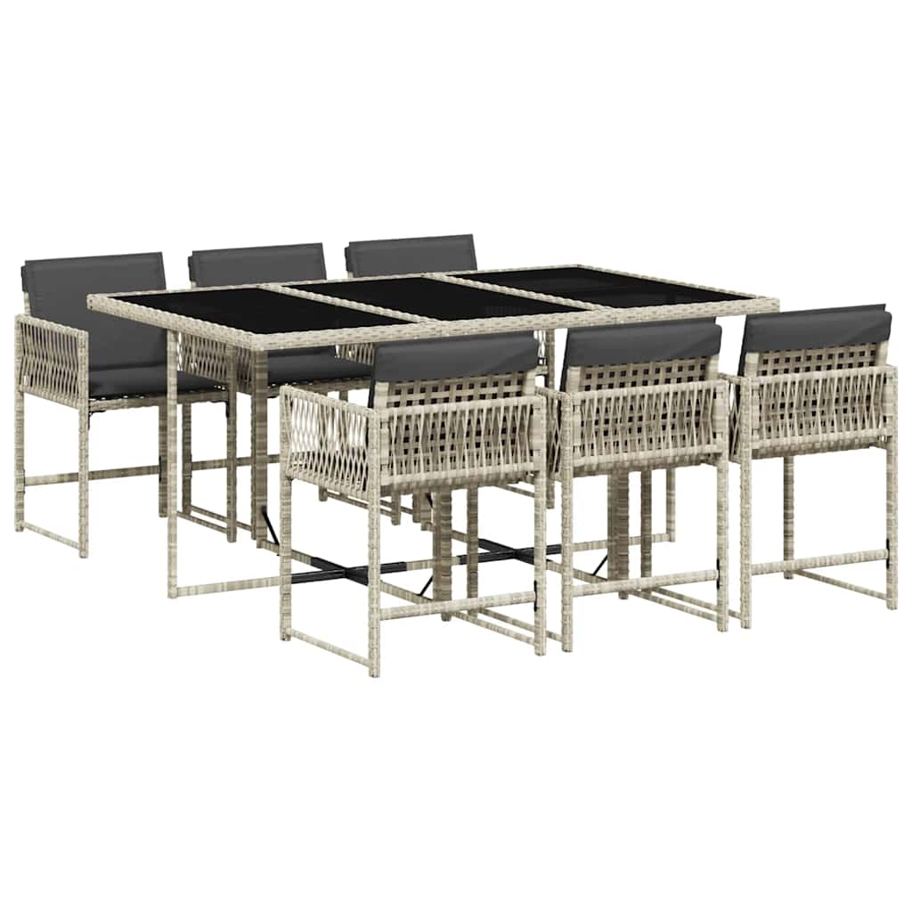 7-tlg. Garten-Essgruppe mit Kissen Hellgrau Poly Rattan
