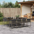 9-tlg. Garten-Essgruppe mit Kissen Grau Poly Rattan