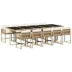 11-tlg. Garten-Essgruppe mit Kissen Beige Poly Rattan