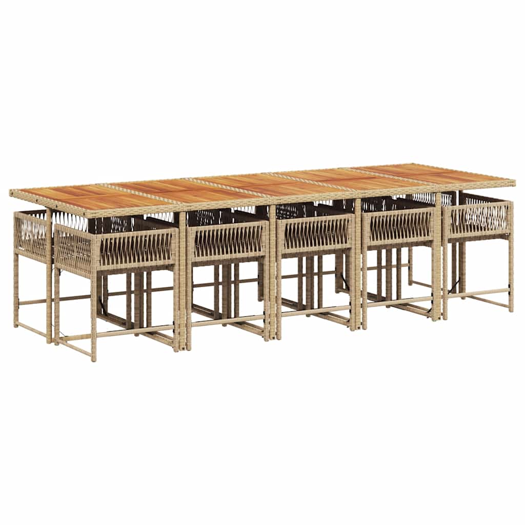 11-tlg. Garten-Essgruppe mit Kissen Beige Poly Rattan