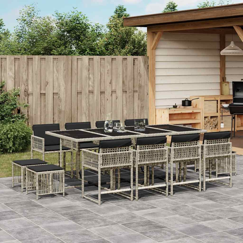 13-tlg. Garten-Essgruppe mit Kissen Hellgrau Poly Rattan