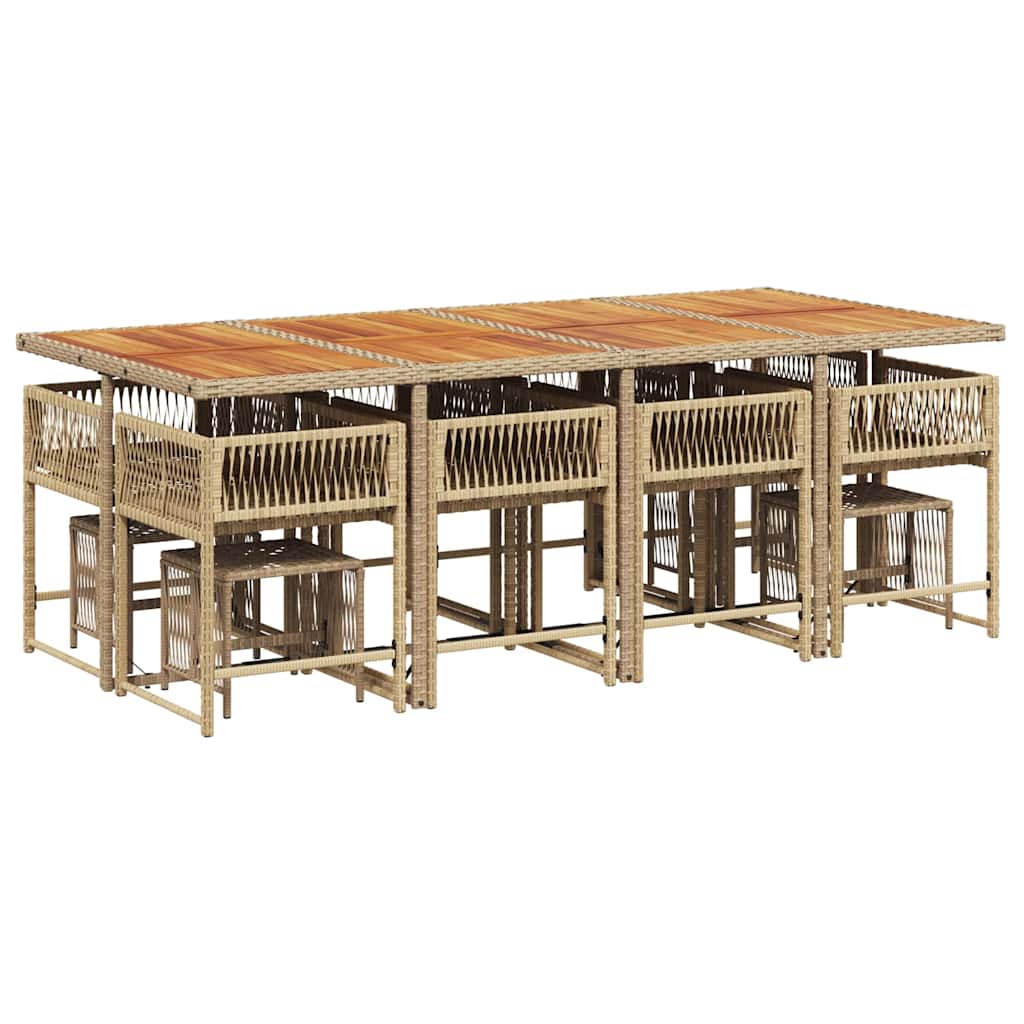 13-tlg. Garten-Essgruppe mit Kissen Beige Poly Rattan