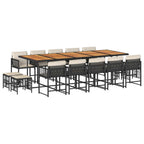 15-tlg. Garten-Essgruppe mit Kissen Schwarz Poly Rattan