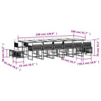 17-tlg. Garten-Essgruppe mit Kissen Hellgrau Poly Rattan