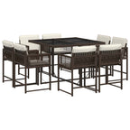 9-tlg. Garten-Essgruppe mit Kissen Braun Poly Rattan