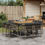 9-tlg. Garten-Essgruppe mit Kissen Grau Poly Rattan