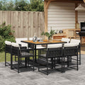 9-tlg. Garten-Essgruppe mit Kissen Schwarz Poly Rattan