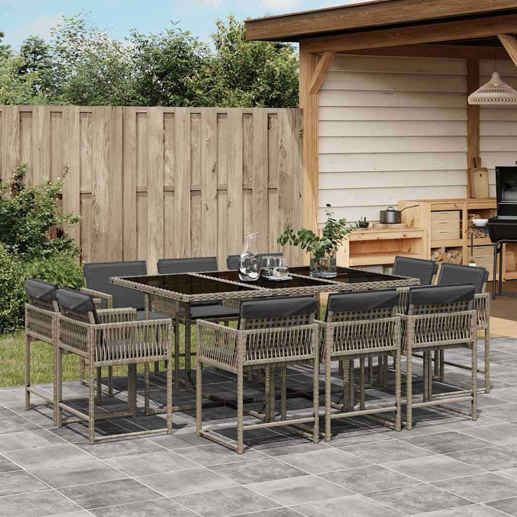 11-tlg. Garten-Essgruppe mit Kissen Grau Poly Rattan