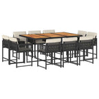 11-tlg. Garten-Essgruppe mit Kissen Schwarz Poly Rattan