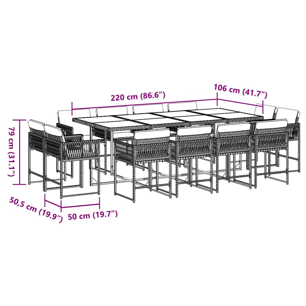 13-tlg. Garten-Essgruppe mit Kissen Schwarz Poly Rattan