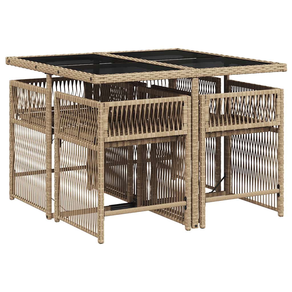 5-tlg. Garten-Essgruppe mit Kissen Beigemischung Poly Rattan