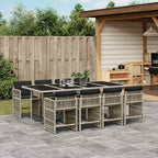 9-tlg. Garten-Essgruppe mit Kissen Hellgrau Poly Rattan