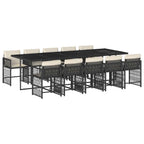 11-tlg. Garten-Essgruppe mit Kissen Schwarz Poly Rattan