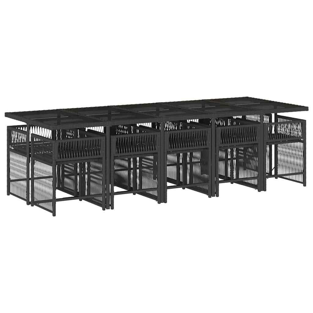 11-tlg. Garten-Essgruppe mit Kissen Schwarz Poly Rattan