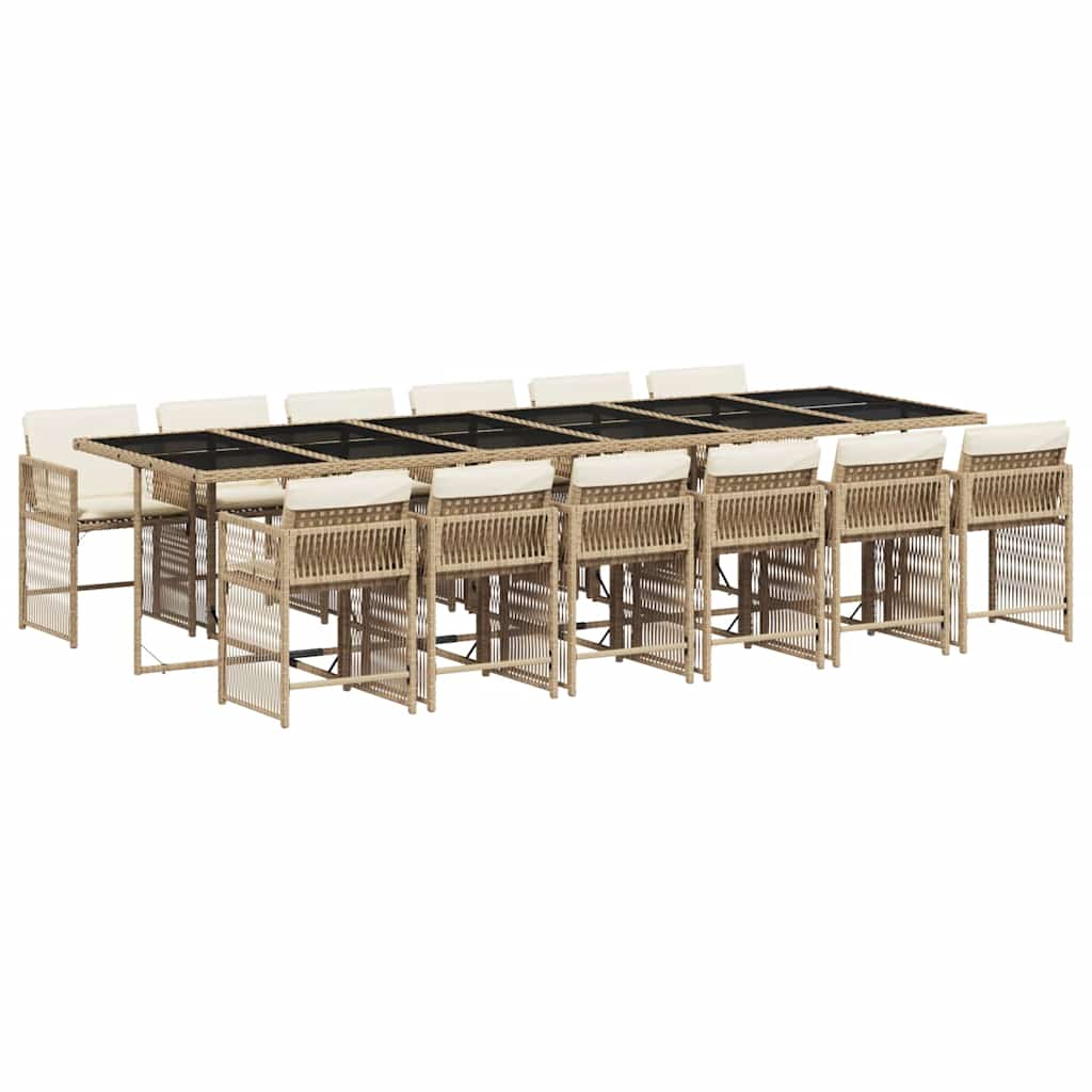 13-tlg. Garten-Essgruppe mit Kissen Beige Poly Rattan