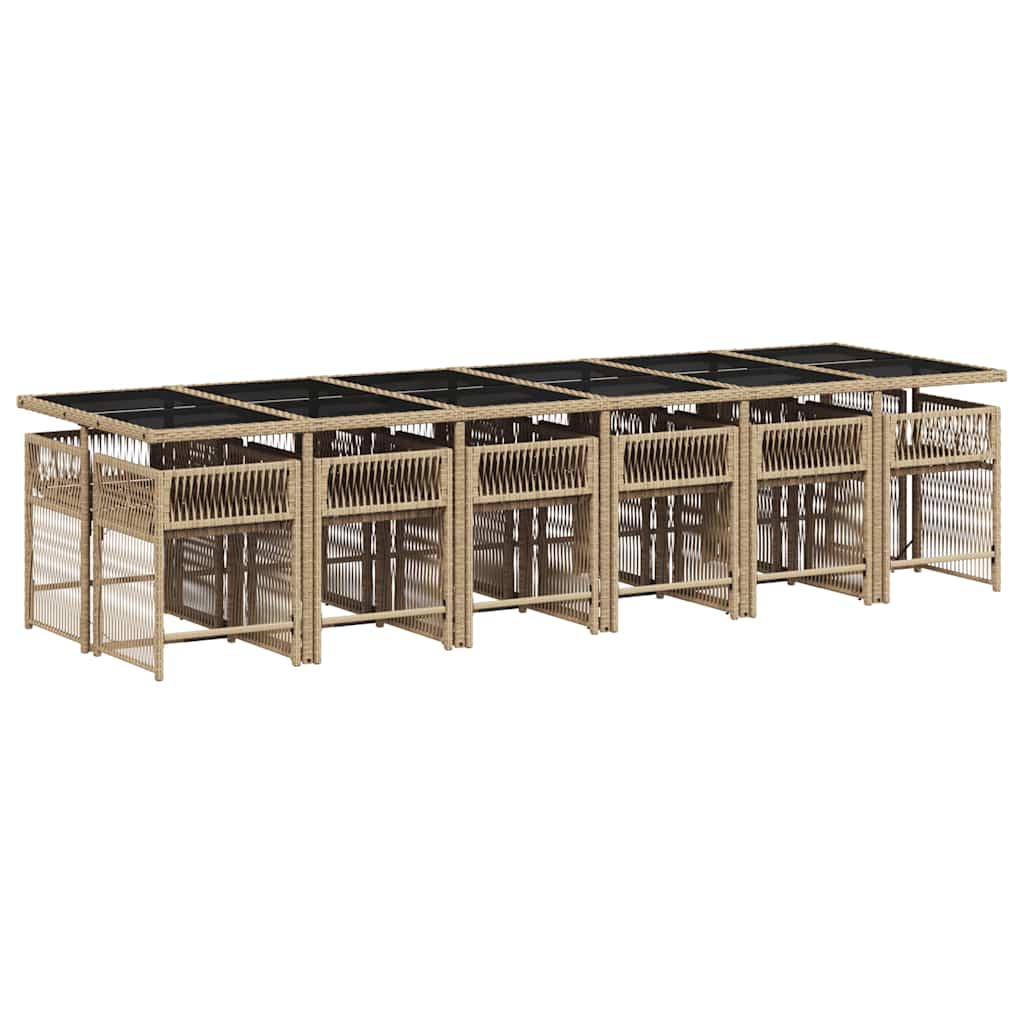 13-tlg. Garten-Essgruppe mit Kissen Beige Poly Rattan