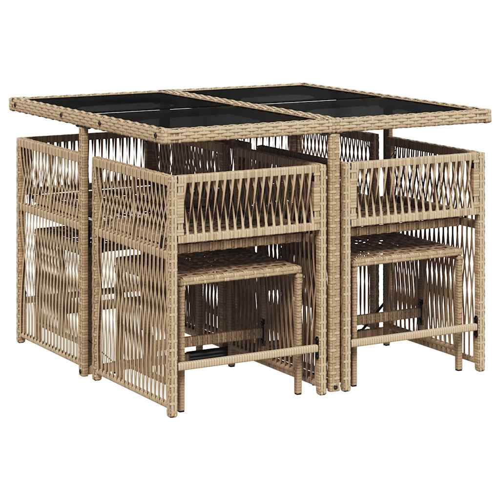 9-tlg. Garten-Essgruppe mit Kissen Beige Poly Rattan