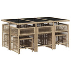 11-tlg. Garten-Essgruppe mit Kissen Beige Poly Rattan