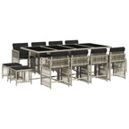 13-tlg. Garten-Essgruppe mit Kissen Hellgrau Poly Rattan