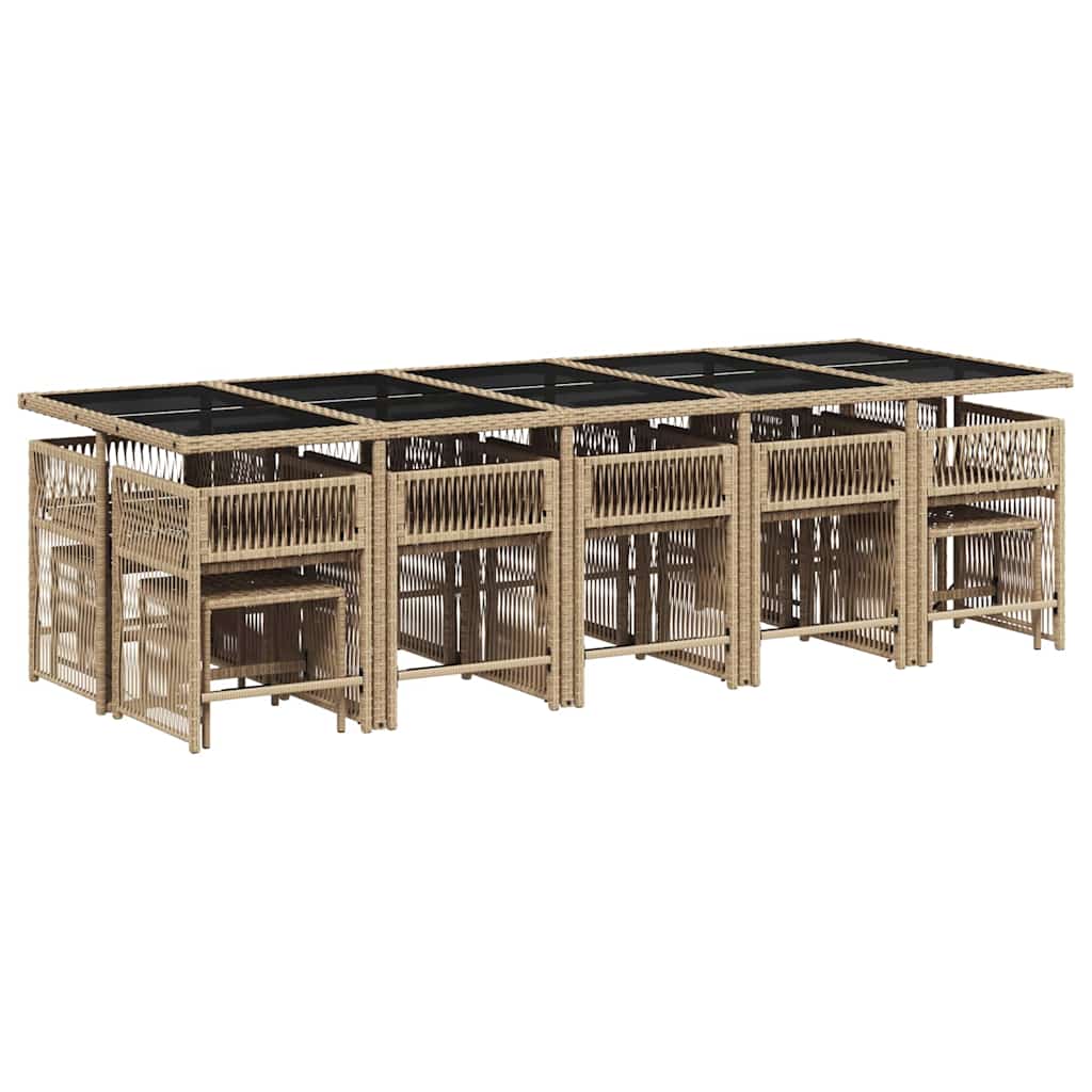 15-tlg. Garten-Essgruppe mit Kissen Beige Poly Rattan