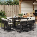 9-tlg. Garten-Essgruppe mit Kissen Schwarz Poly Rattan