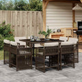 9-tlg. Garten-Essgruppe mit Kissen Braun Poly Rattan
