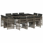 11-tlg. Garten-Essgruppe mit Kissen Grau Poly Rattan
