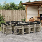 13-tlg. Garten-Essgruppe mit Kissen Hellgrau Poly Rattan