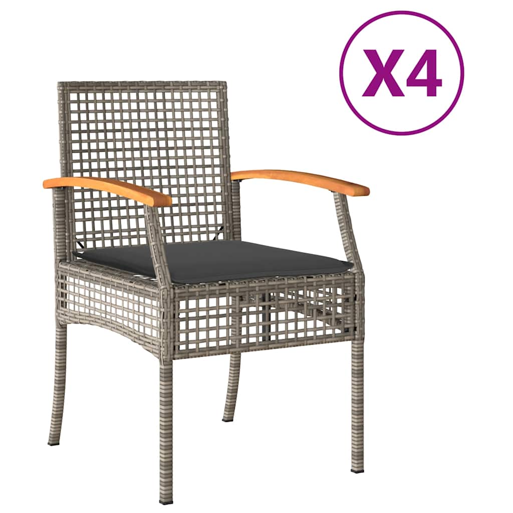 Gartenstühle mit Kissen 4 Stk. Grau Poly Rattan Akazienholz