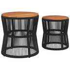 Garten-Beistelltische 2 Stk. mit Holzplatte Schwarz Poly Rattan