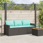 Gartensofa mit Kissen 3-Sitzer Schwarz Poly Rattan