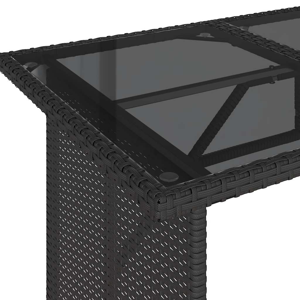 Gartentisch mit Glasplatte Schwarz 110x68x70 cm Poly Rattan