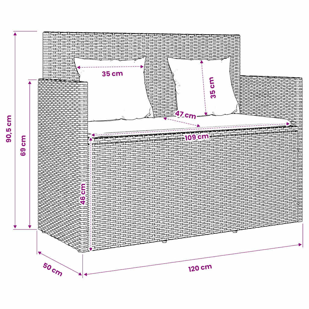 Gartenbank mit Kissen Beige Poly Rattan