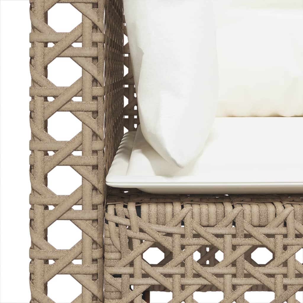 Gartensofa mit Kissen 3-Sitzer Beige Poly Rattan